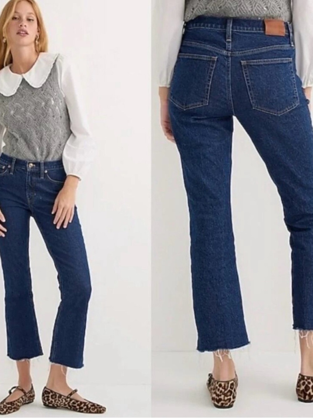 J. Crew Dark Blue Cropped Straight-Leg Jeans